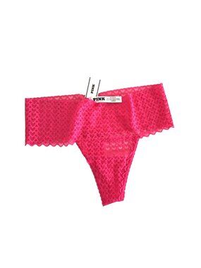 PINK- WOMENS PINK HEART LACE HIGH RISE UNDERWEAR THONG SIZE MEDIUM
